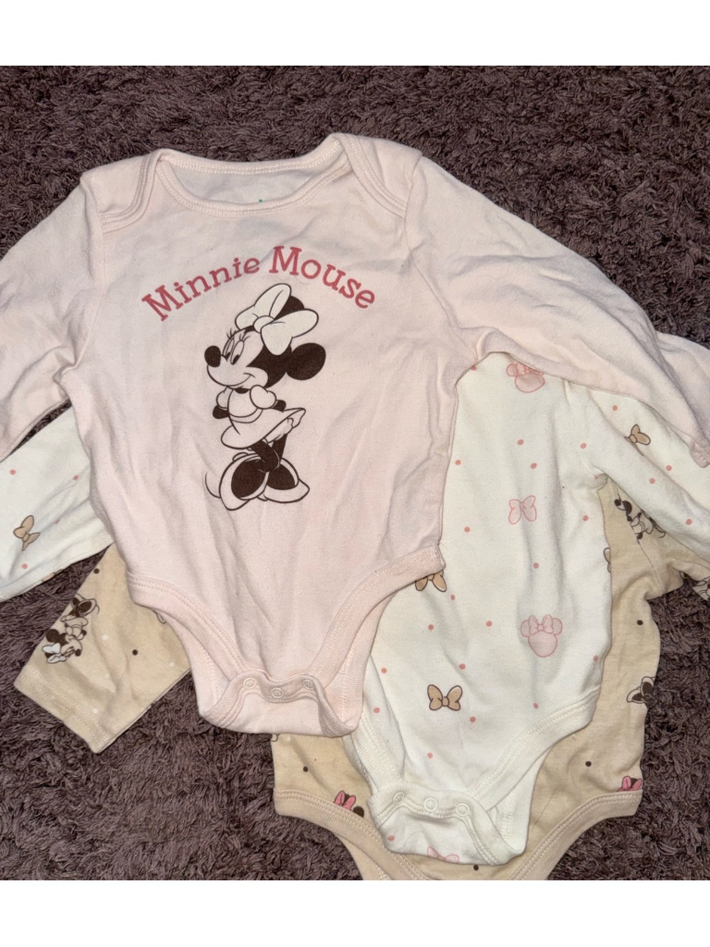 Disney Pink Minnie Mouse One-Piece Bodysuits (3 Pack)